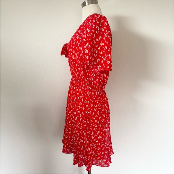 Sezane Gigi Floral Mini Dress Short Sleeve Ruffle Silk Red Fleur Size 38 US 6 - Picture 6 of 11
